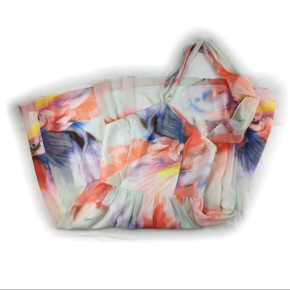 WHBM Chiffon Watercolor Print Halter Dress - Picture 5 of 7